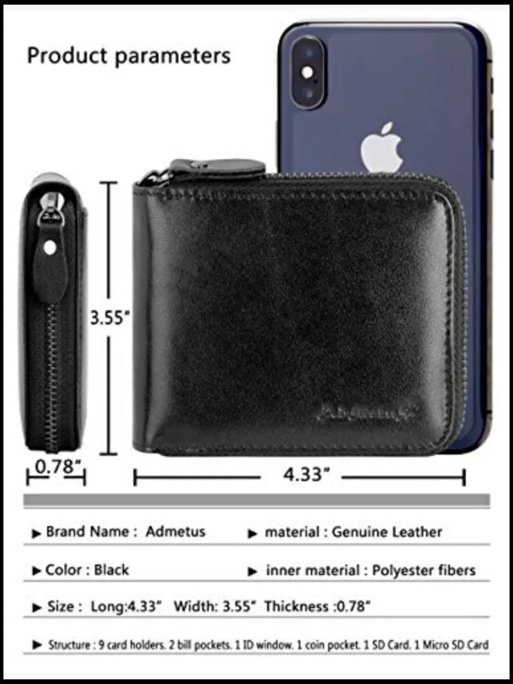 Mens Genuine Leather Bifold Wallet RFID Blocking Zip Around Card Holder
